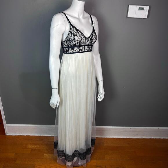 VTG Jessica McClintock slip maxi dress‎ small / 5 long fairy white lace pleated - Picture 3 of 15